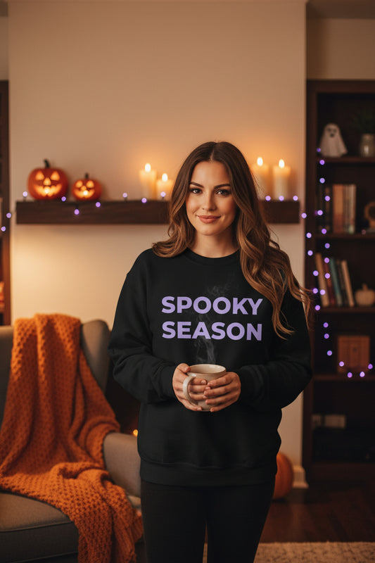 Women’s Lavender Spooky Season Sweatshirt, Halloween Crewneck, Cute Fall Pullover