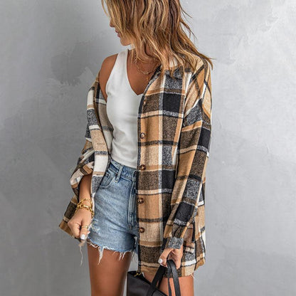 Classic Long-Sleeved Plaid Flannel Shirt — Women's Cozy Wear