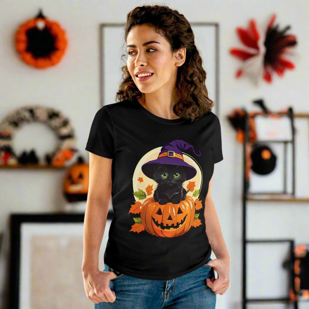 Whimsical Witch Cat Halloween Tee — Women's T-shirt