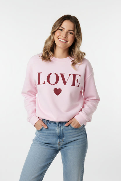 Women’s LOVE Sweatshirt, Cute Heart Graphic Crewneck, Romantic Casual Pullover