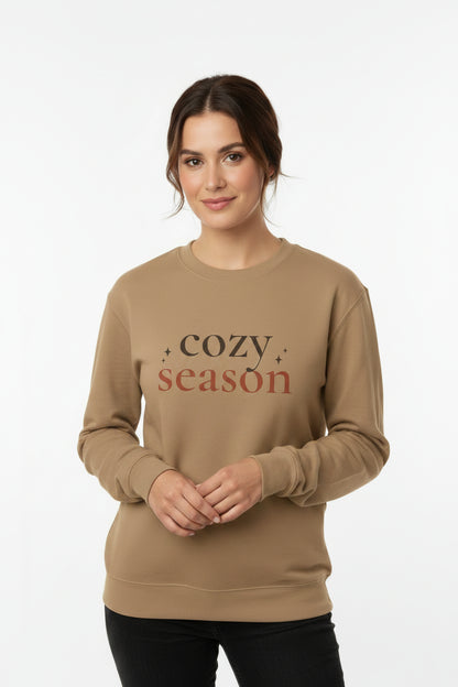 Women’s Cozy Season Sweatshirt, Fall Graphic Crewneck, Cute Autumn Pullover