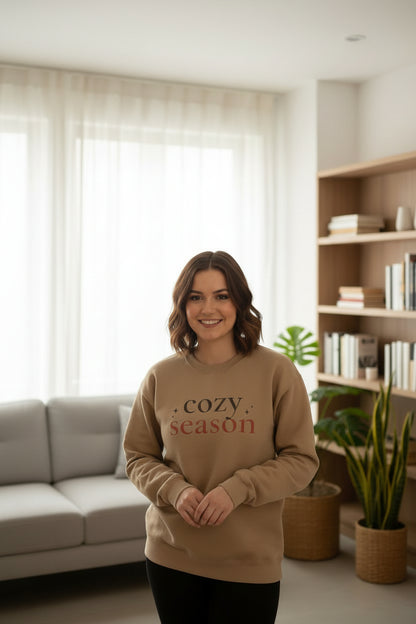 Women’s Cozy Season Sweatshirt, Fall Graphic Crewneck, Cute Autumn Pullover