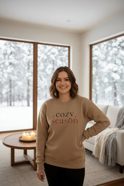 Women’s Cozy Season Sweatshirt, Fall Graphic Crewneck, Cute Autumn Pullover