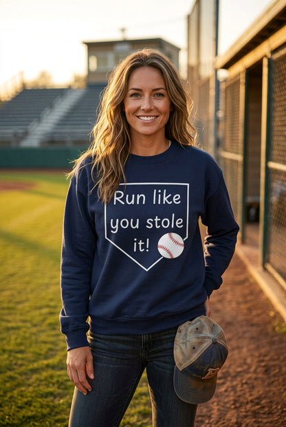 Run Like You Stole It Baseball Crewneck Sweatshirt