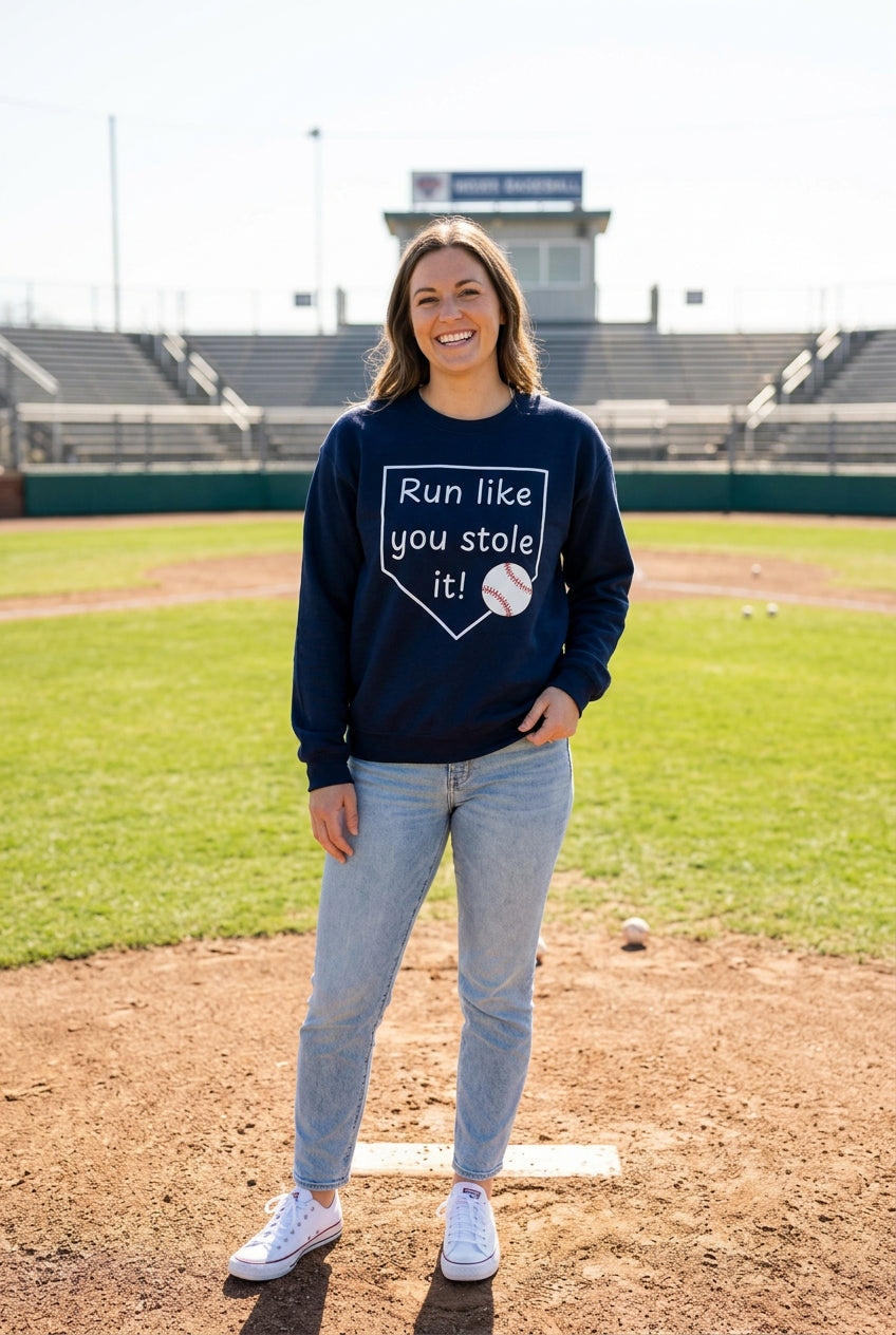 Run Like You Stole It Baseball Crewneck Sweatshirt