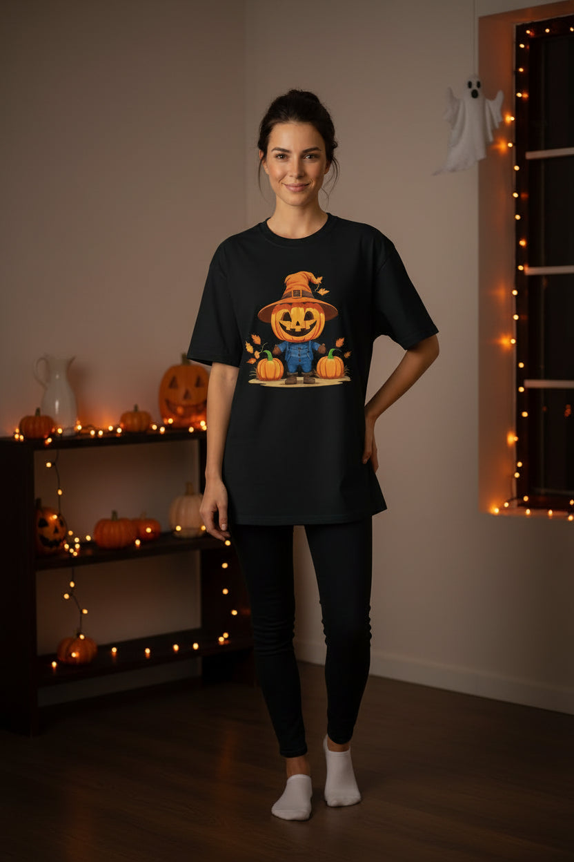 Women’s Scarecrow Pumpkin Halloween T-Shirt, Cute Fall Graphic Tee, Autumn Shirt