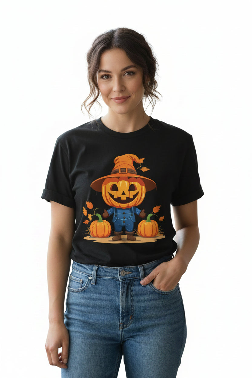 Women’s Scarecrow Pumpkin Halloween T-Shirt, Cute Fall Graphic Tee, Autumn Shirt