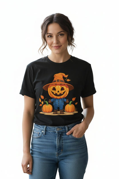Women’s Scarecrow Pumpkin Halloween T-Shirt, Cute Fall Graphic Tee, Autumn Shirt
