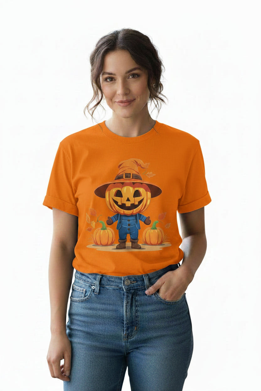 Women’s Scarecrow Pumpkin Halloween T-Shirt, Cute Fall Graphic Tee, Autumn Shirt