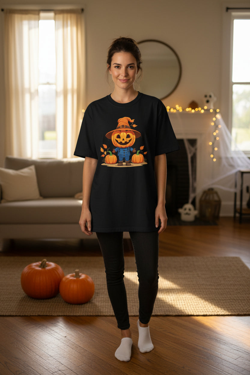 Women’s Scarecrow Pumpkin Halloween T-Shirt, Cute Fall Graphic Tee, Autumn Shirt