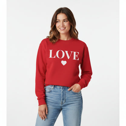 Women’s LOVE Sweatshirt, Cute Heart Graphic Crewneck, Romantic Casual Pullover