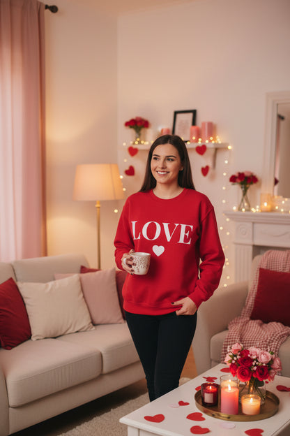 Women’s LOVE Sweatshirt, Cute Heart Graphic Crewneck, Romantic Casual Pullover