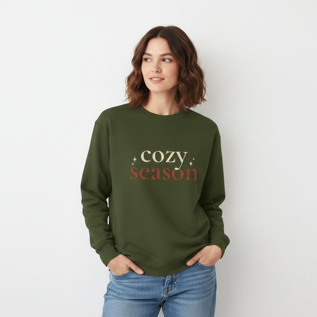 Women’s Cozy Season Sweatshirt, Fall Graphic Crewneck, Cute Autumn Pullover
