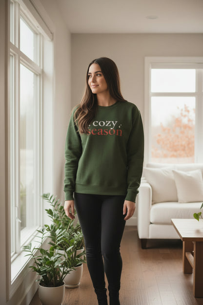 Women’s Cozy Season Sweatshirt, Fall Graphic Crewneck, Cute Autumn Pullover