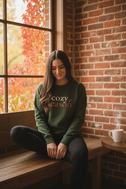 Women’s Cozy Season Sweatshirt, Fall Graphic Crewneck, Cute Autumn Pullover