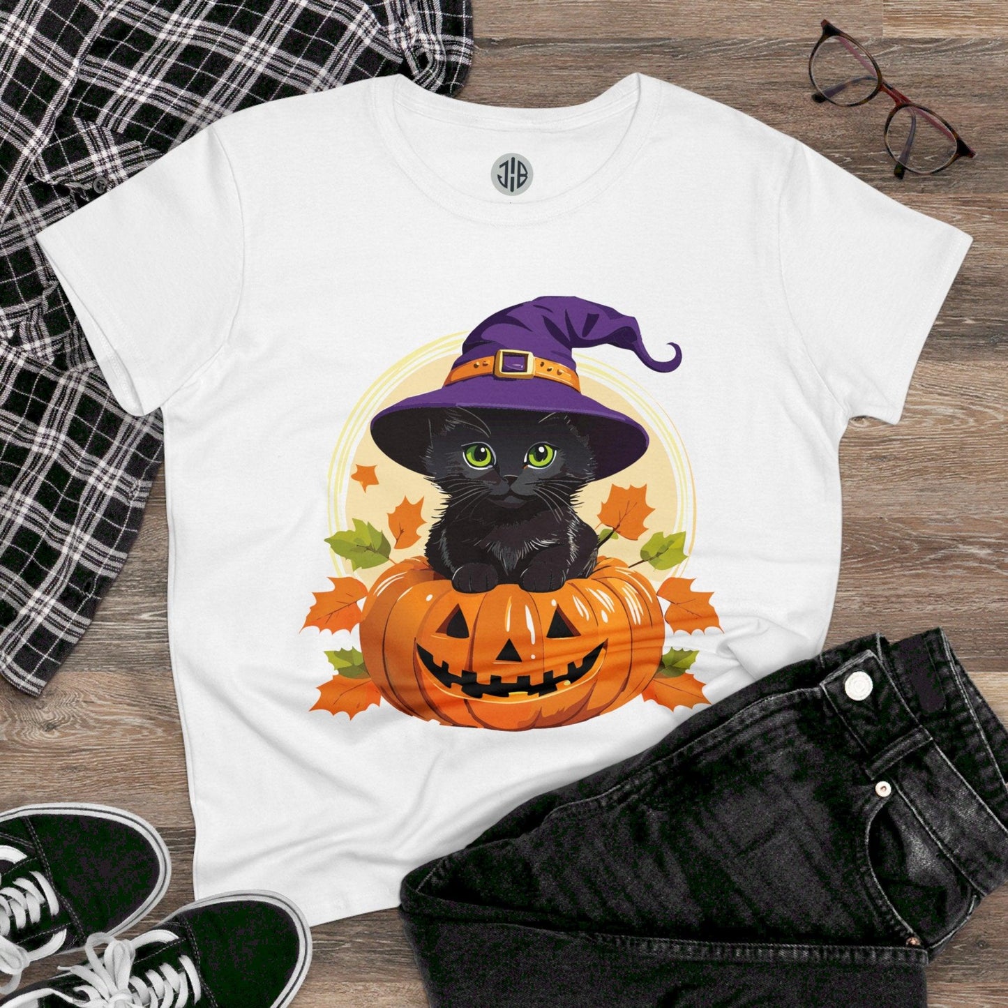 Whimsical Witch Cat Halloween Tee — Women's T-shirt