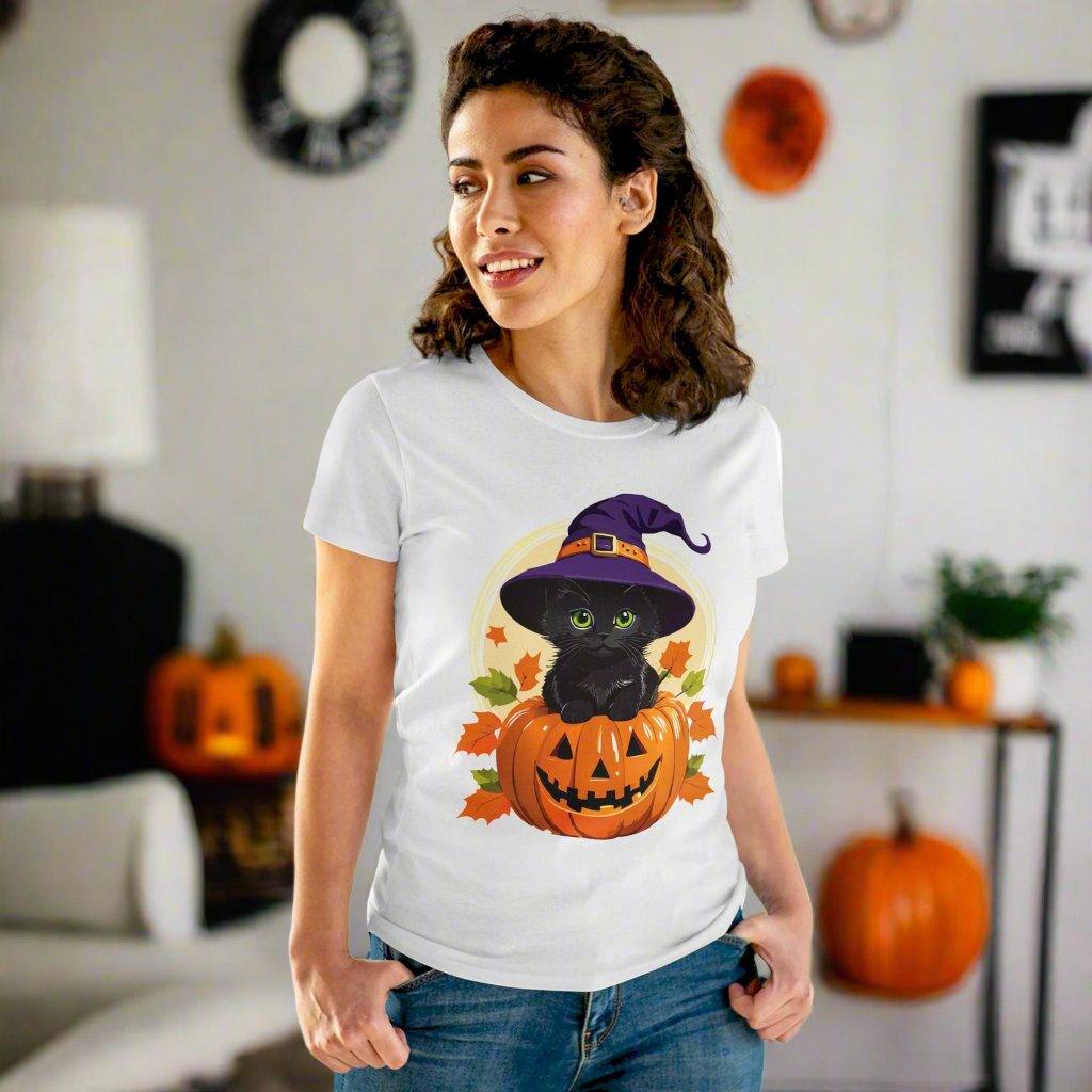 Whimsical Witch Cat Halloween Tee — Women's T-shirt