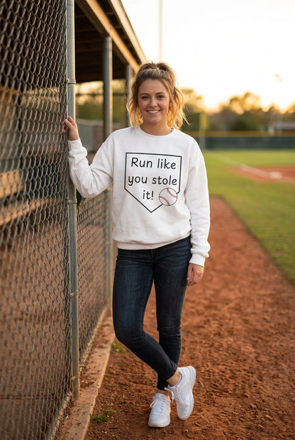 Run Like You Stole It Baseball Crewneck Sweatshirt