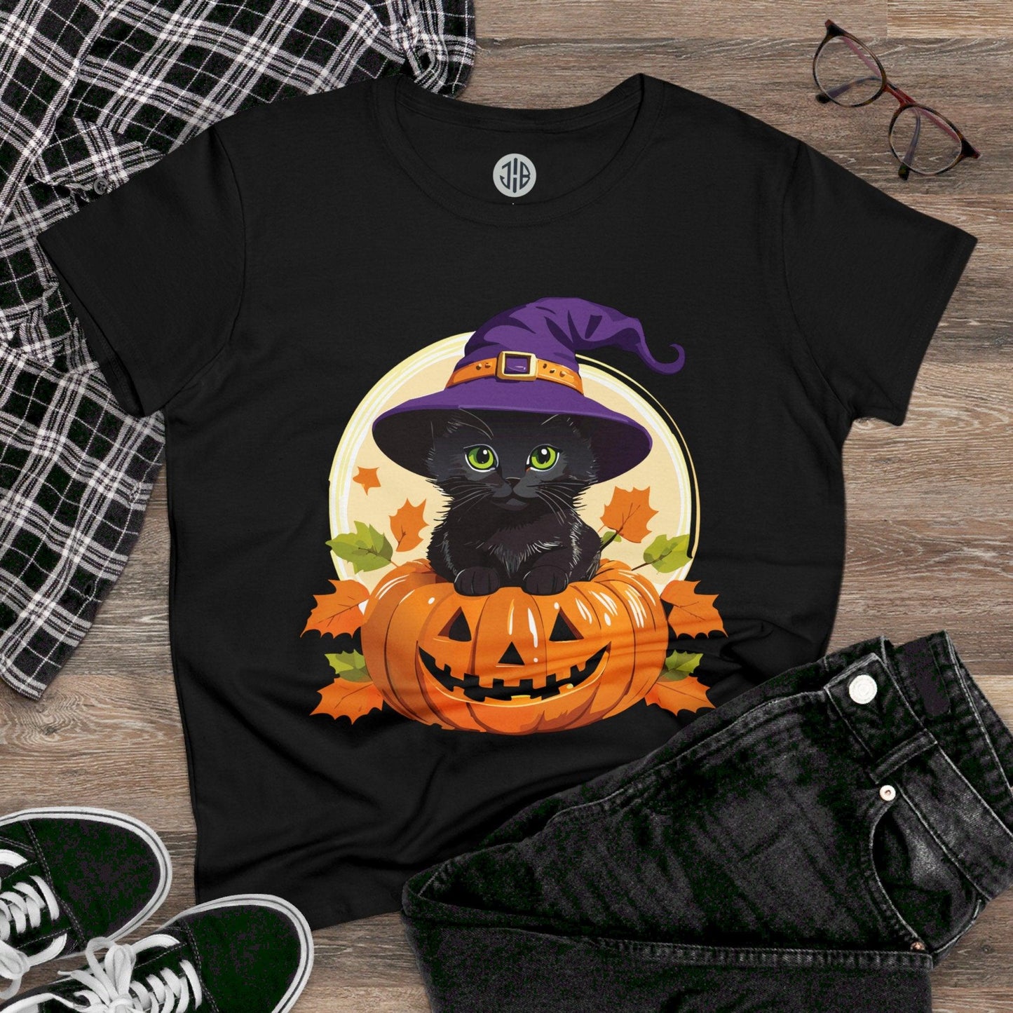 Whimsical Witch Cat Halloween Tee — Women's T-shirt