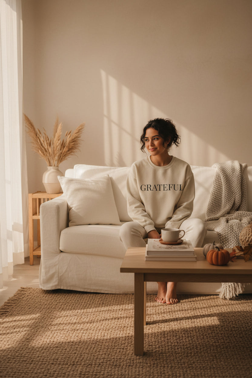 Women’s Grateful Sweatshirt, Fall Thanksgiving Graphic Crewneck, Cute Autumn Gratitude Shirt for Women