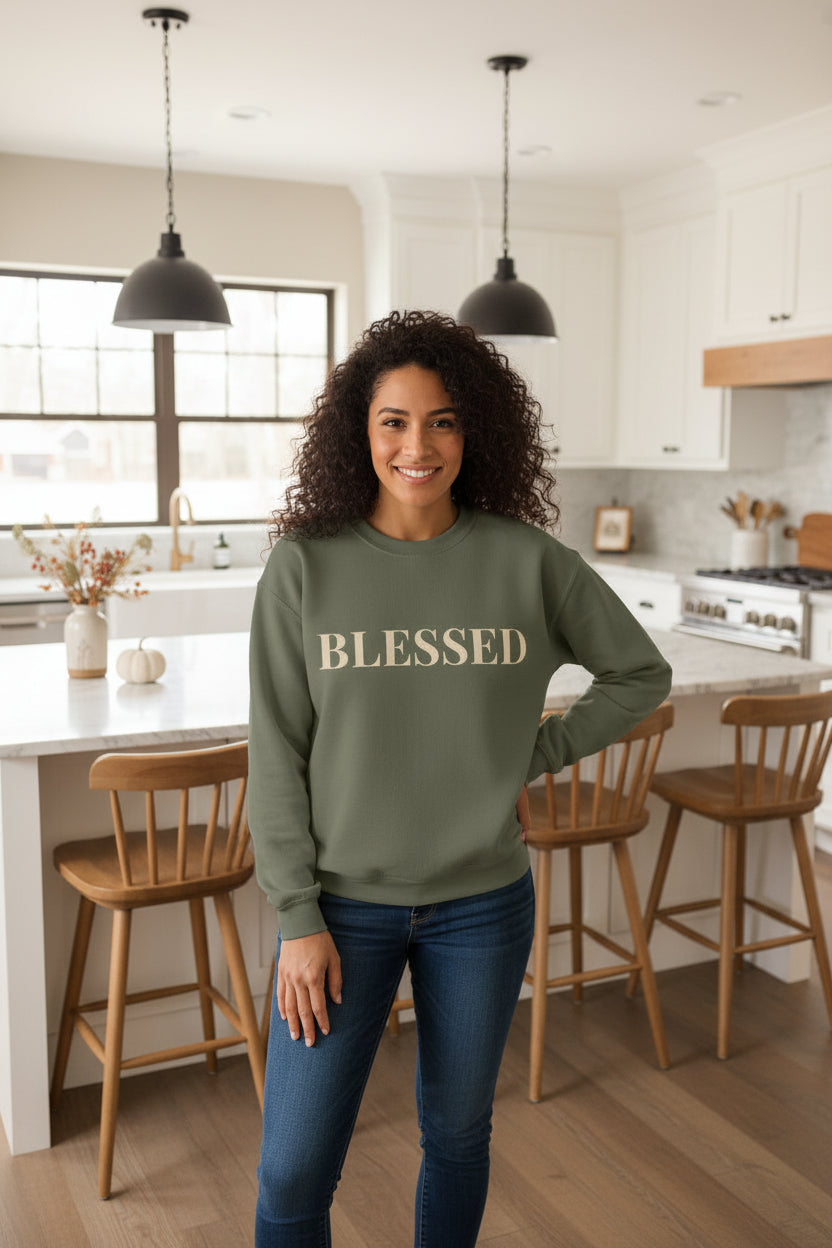 Women’s Blessed Sweatshirt, Fall Thanksgiving Graphic Crewneck, Grateful Autumn Shirt for Women