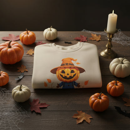 Jolly Scarecrow & Pumpkins Women's Halloween Sweatshirt | Cute Fall Graphic Sweatshirt | Halloween Party & Everyday Wear