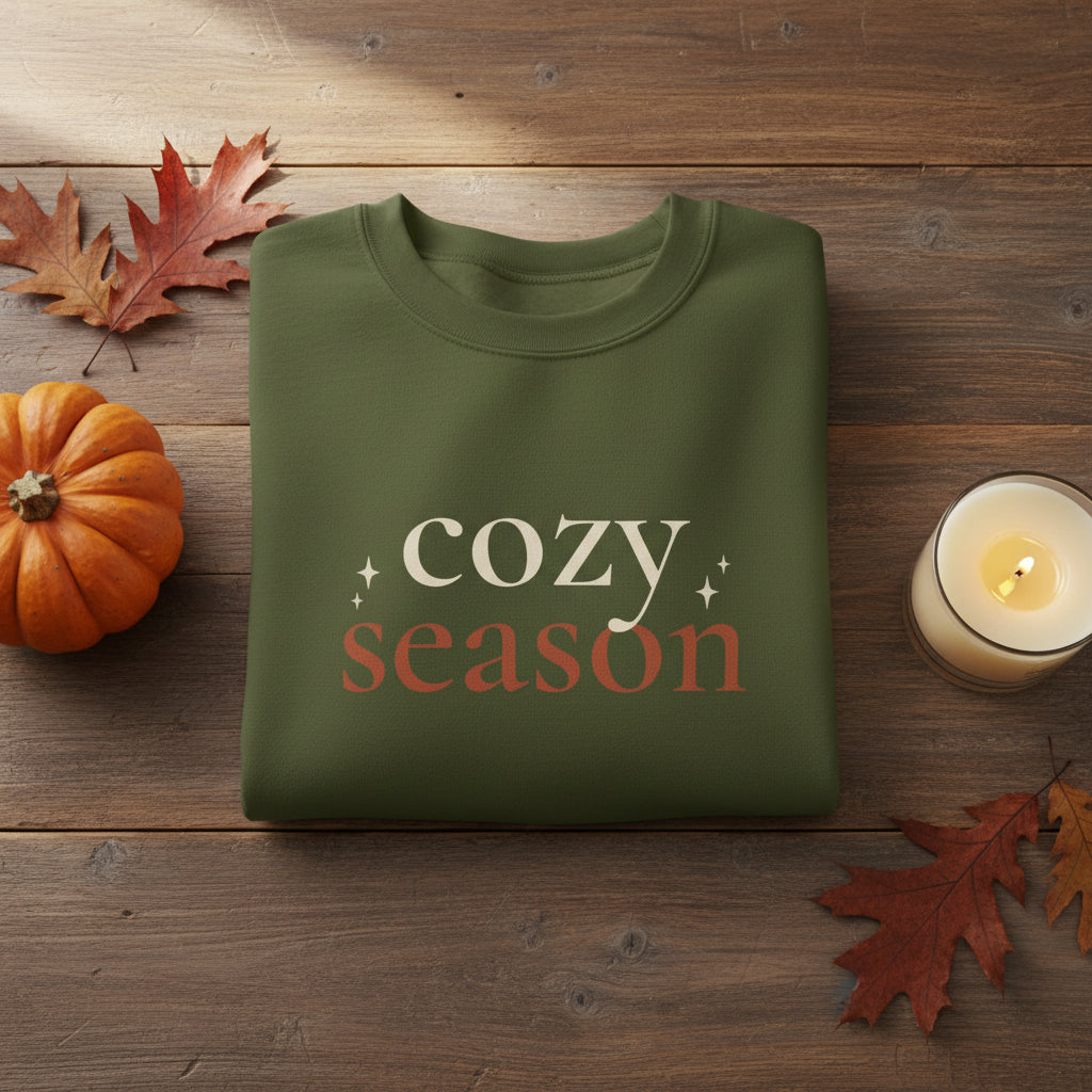 Women’s Cozy Season Sweatshirt, Fall Graphic Crewneck, Cute Autumn Pullover