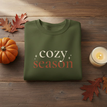Women’s Cozy Season Sweatshirt, Fall Graphic Crewneck, Cute Autumn Pullover