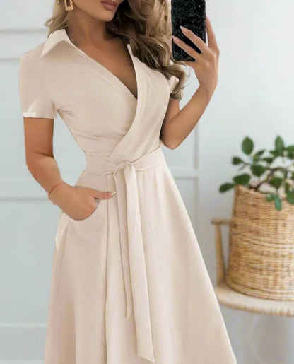 Elegant V-Neck Short Sleeve Dress — Timeless & Elegant Style