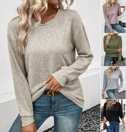 Casual Loose Fit Round Neck Sweater — Women's Cozy Knitwear