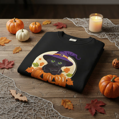 Cute Witch Cat Pumpkin Halloween T-shirt For Women | Cute Fall Graphic Tee | Halloween Party & Everyday Wear