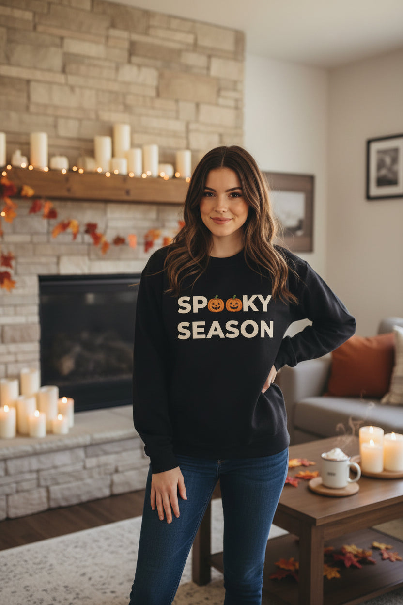 Women’s Spooky Season Pumpkin Sweatshirt, Halloween Graphic Crewneck, Fall Shirt