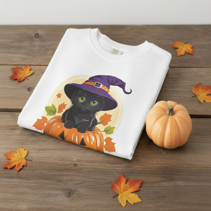 Cute Witch Cat Pumpkin Halloween T-shirt For Women | Cute Fall Graphic Tee | Halloween Party & Everyday Wear