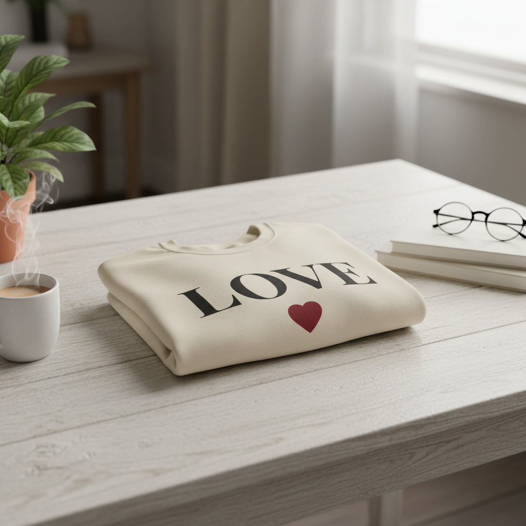 Women’s LOVE Sweatshirt, Cute Heart Graphic Crewneck, Romantic Casual Pullover
