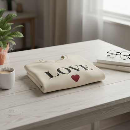 Women’s LOVE Sweatshirt, Cute Heart Graphic Crewneck, Romantic Casual Pullover