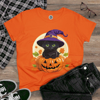 Whimsical Witch Cat Halloween Tee — Women's T-shirt