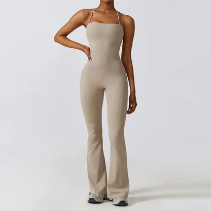Bell Bottoms Gym Set Women One-piece Yoga Suit Sports Jumpsuit Women Fitness Rompers Stretch Workout Flare Leggings Bodysuits