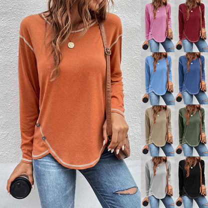 Button Detail Long Sleeve Shirt — Women's Long Sleeve T-Shirt