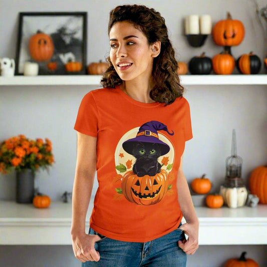 Whimsical Witch Cat Halloween Tee — Women's T-shirt