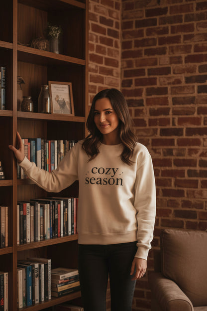 Women’s Cozy Season Sweatshirt, Fall Graphic Crewneck, Cute Autumn Pullover