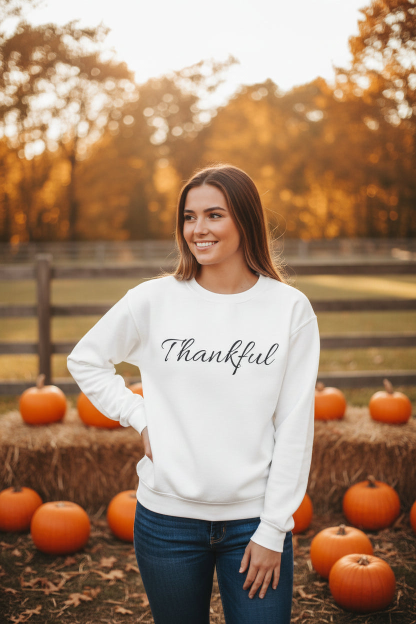 Thankful Crewneck Sweatshirt — Cozy Thanksgiving Pullover