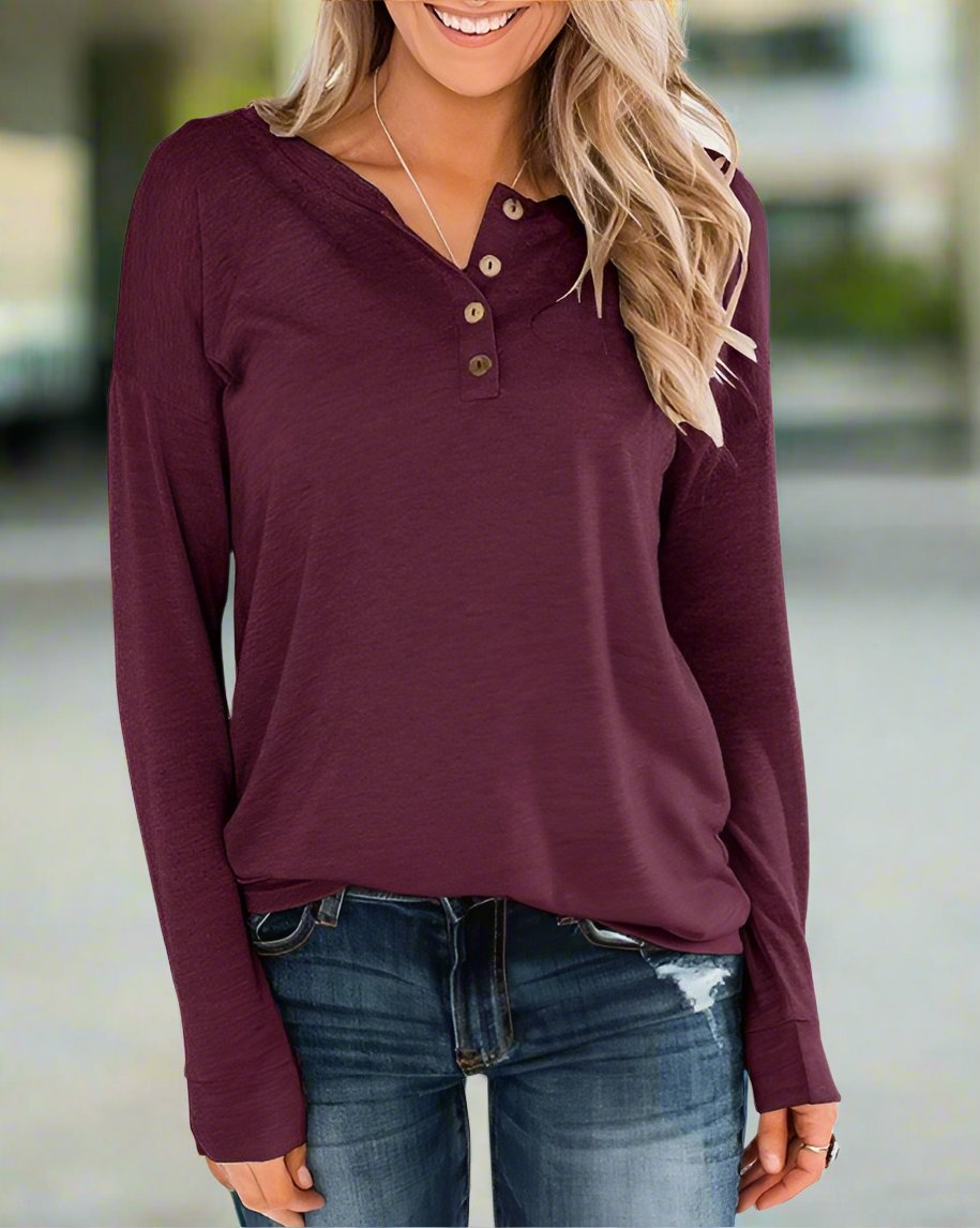 Button Neck Long Sleeve Top — Long Sleeve T-Shirt