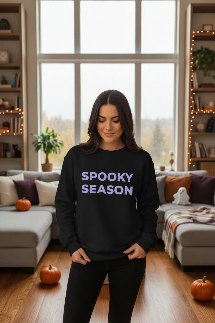 Women’s Lavender Spooky Season Sweatshirt, Halloween Crewneck, Cute Fall Pullover