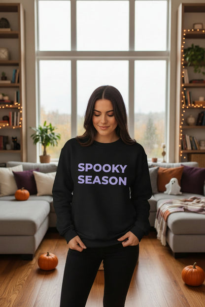 Women’s Lavender Spooky Season Sweatshirt, Halloween Crewneck, Cute Fall Pullover