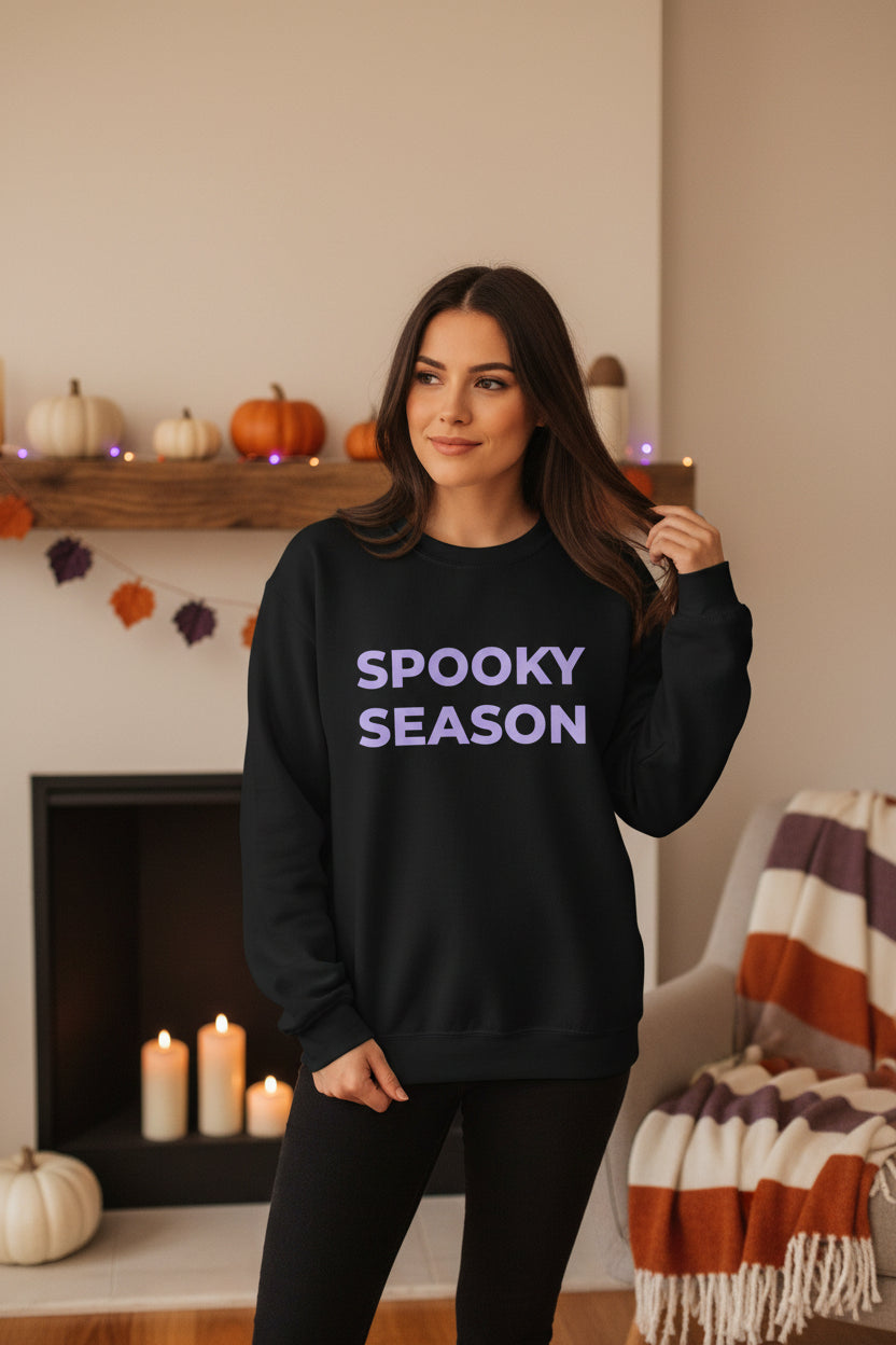 Women’s Lavender Spooky Season Sweatshirt, Halloween Crewneck, Cute Fall Pullover