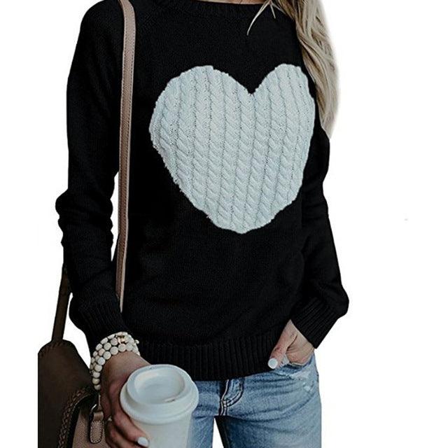 Heart Pattern Long Sleeve Knitted Pullover — Heart Pattern Sweater