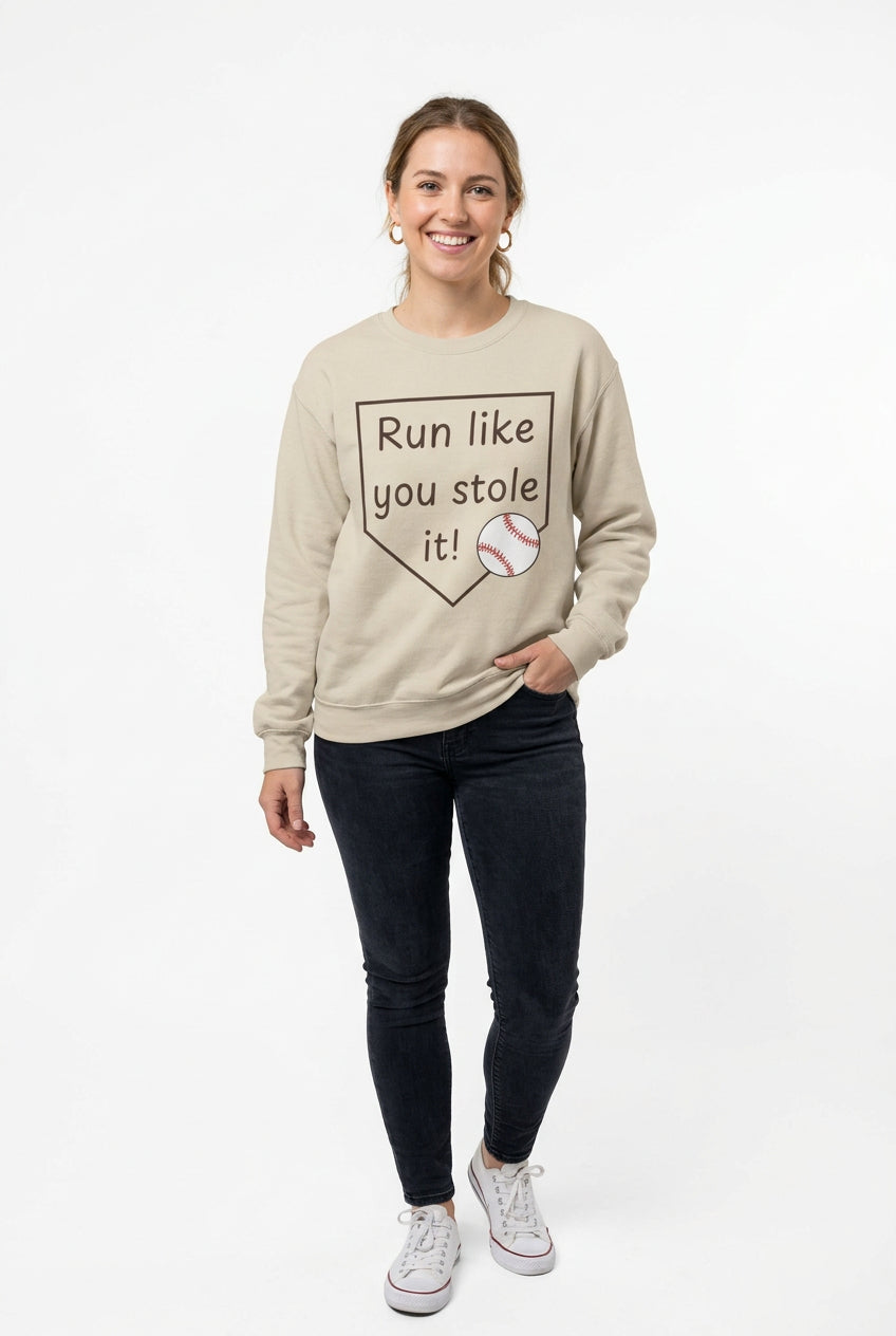 Run Like You Stole It Baseball Crewneck Sweatshirt