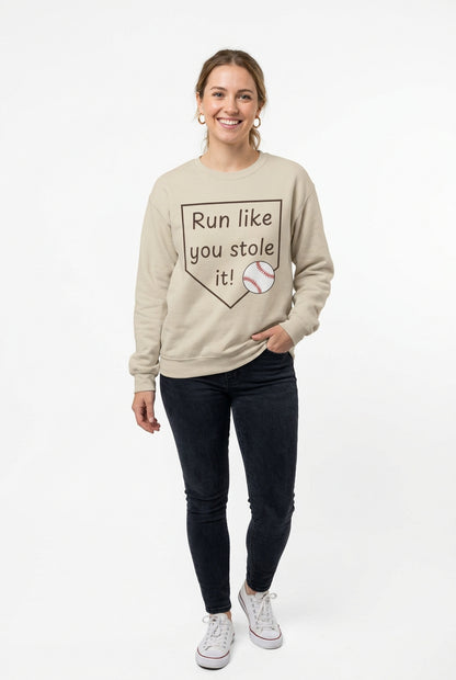 Run Like You Stole It Baseball Crewneck Sweatshirt