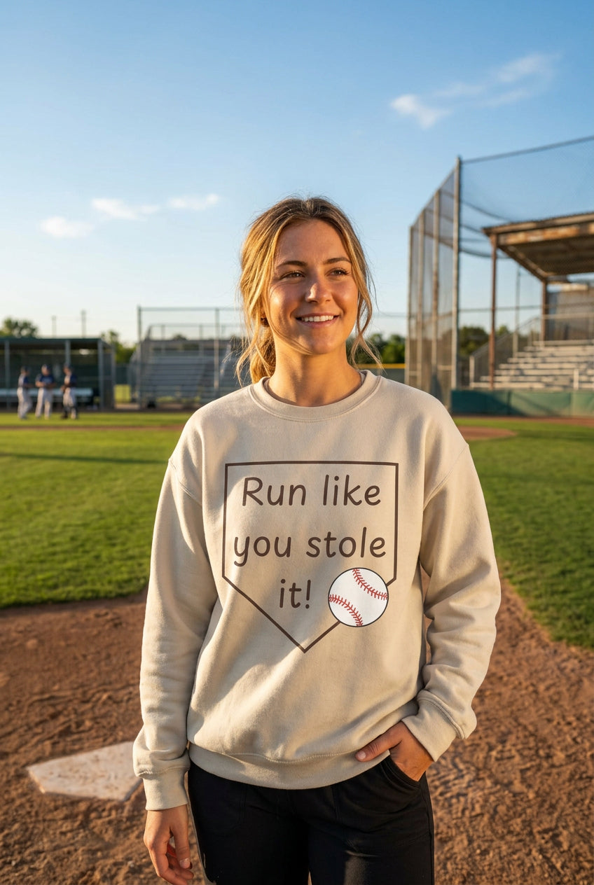 Run Like You Stole It Baseball Crewneck Sweatshirt