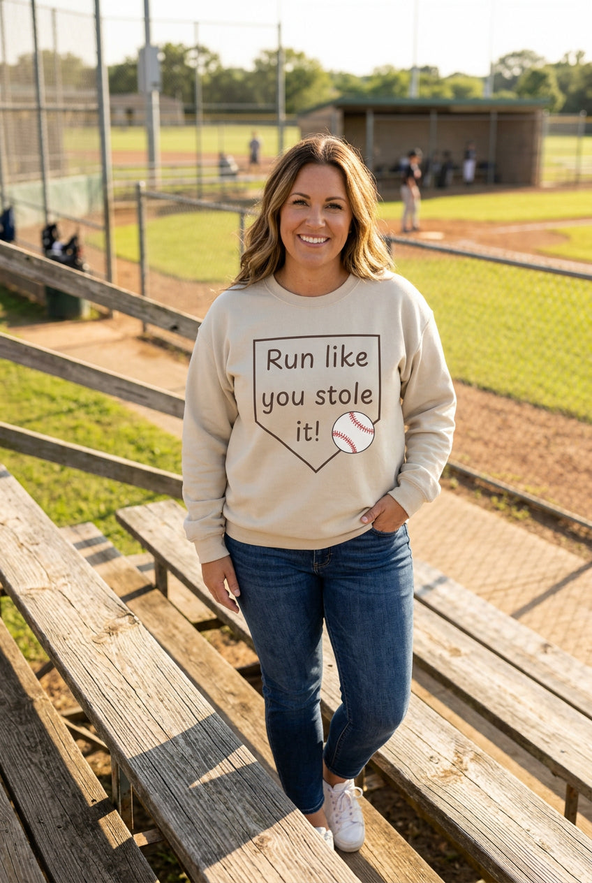 Run Like You Stole It Baseball Crewneck Sweatshirt